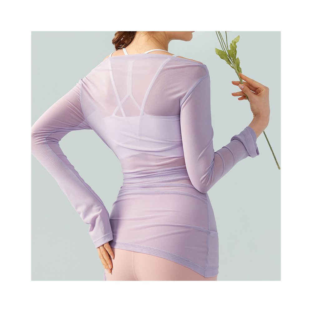 Mesh irregular yoga blouse for women slim and thin temperament and versatile yoga long sleeved retro oblique collar fitness top image 2