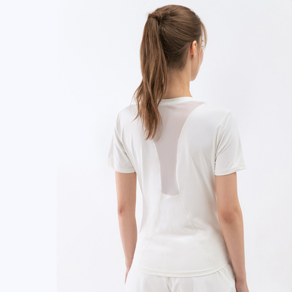 yoyo meat Kısa Kollu Spor T-Shirt Transparan Sırt İnce ve Nefes Alan Doku
