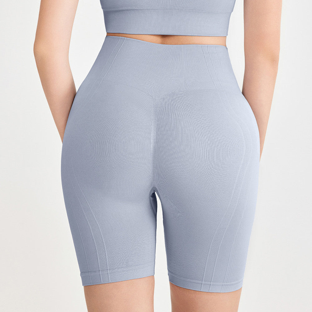 Cross border nude yoga pants women s high waist peach hip lifting sports shorts high intensity running breathable fitness shorts image 4