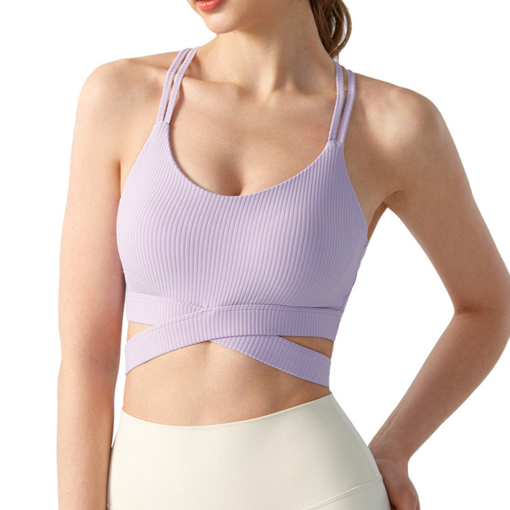 Double strap yoga vest for women with sexy cross back sports bra one piece breathable and slim fitting fitness top image 5