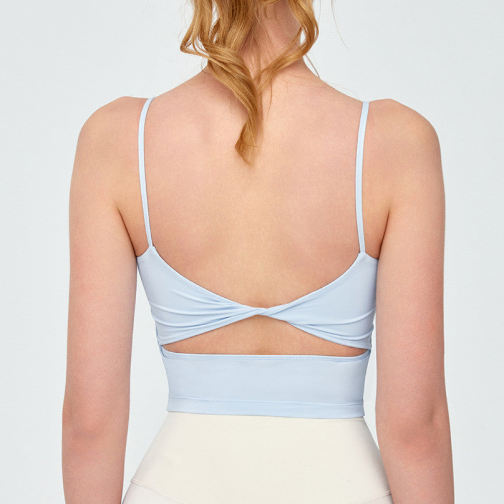 Summer yoga vest tops for women with chest pads and beautiful back camisole tops without steel rings and gathered spaghetti strap bras image 2