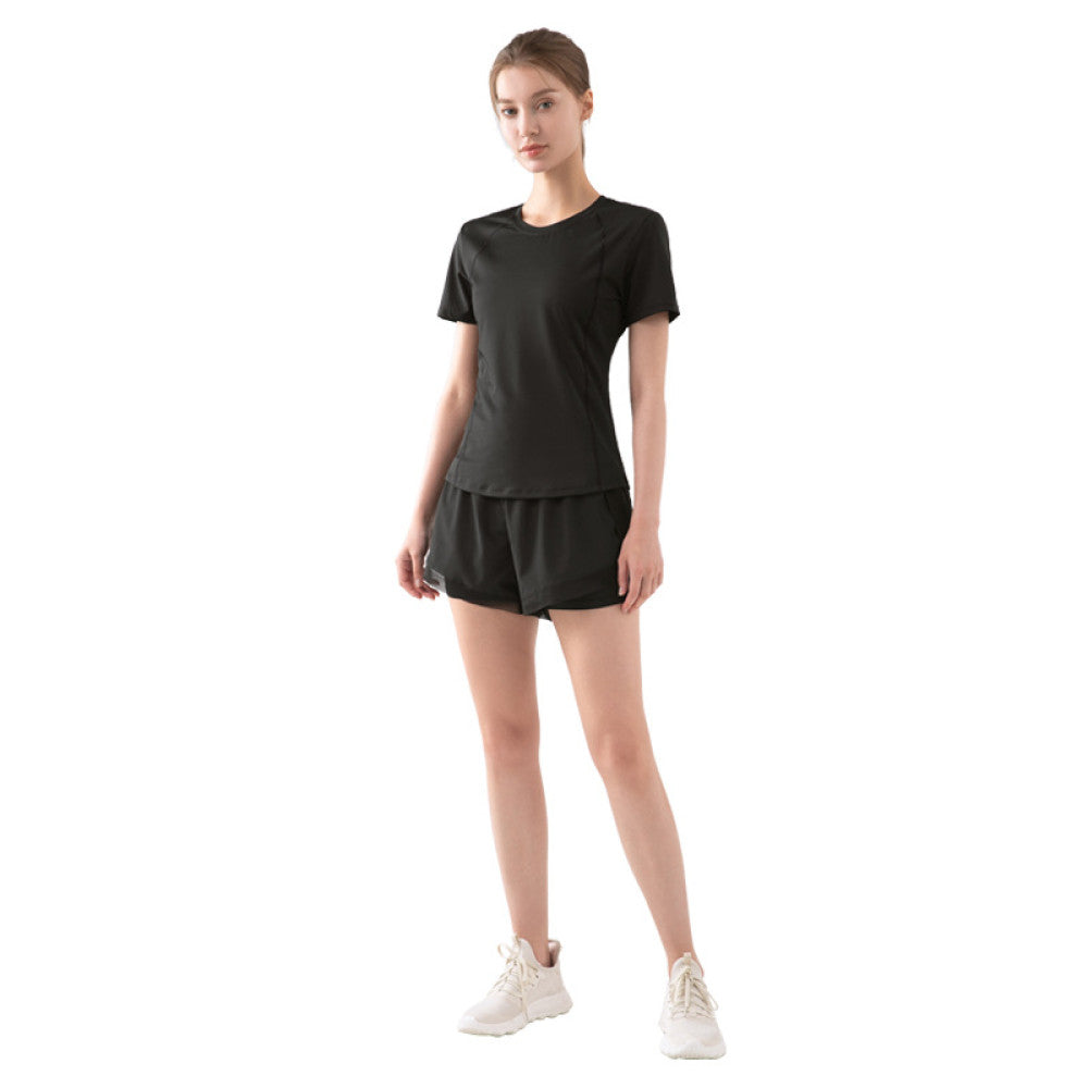 Cross border anti exposure sports shorts for women outer wear pocket fake two piece running fitness pants high waist hip lift yoga shorts image 5