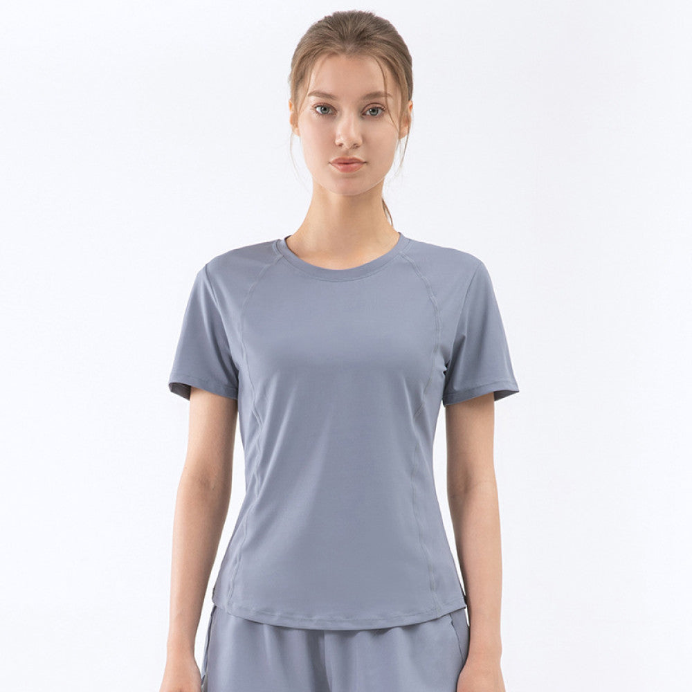 yoyo meat Kısa Kollu Spor T-Shirt Transparan Sırt İnce ve Nefes Alan Doku