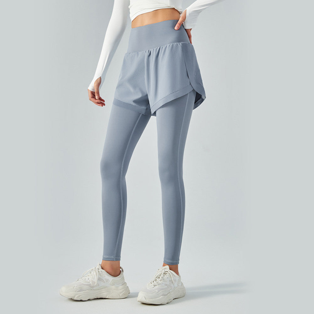 New fake two piece yoga pants elastic high waist anti exposure mesh skirt pants fitness pants women s running tights image 40