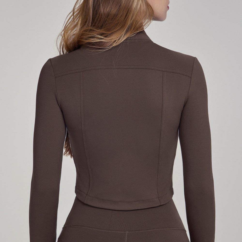 New style stand collar slim fit yoga wear long sleeve women s zipper casual sports jacket outdoor running training fitness top image 2