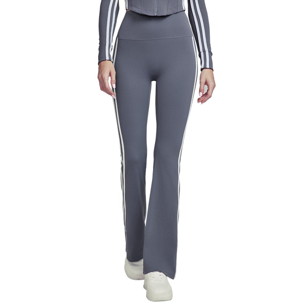 Striped slim fit yoga flared pants autumn and winter high waist beautiful buttocks casual fitness trousers elastic tights slightly flared wide leg pants image 5