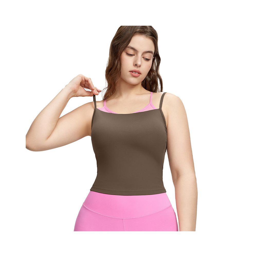 Large size mesh fake two piece beautiful back camisole for fat women with chest pads for summer outdoor wear yoga clothes fitness tops image 5