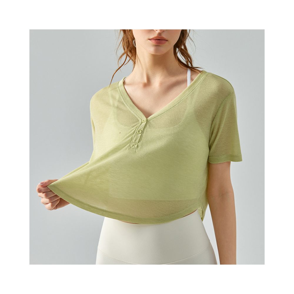 Yoga clothing cover up women s summer thin breathable sports short sleeved T shirt slim short outer wear yoga fitness top image 1