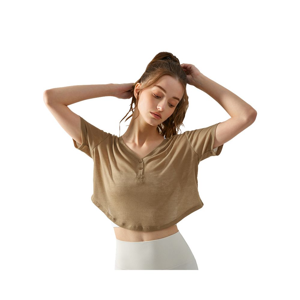 Yoga clothing cover up women s summer thin breathable sports short sleeved T shirt slim short outer wear yoga fitness top image 4