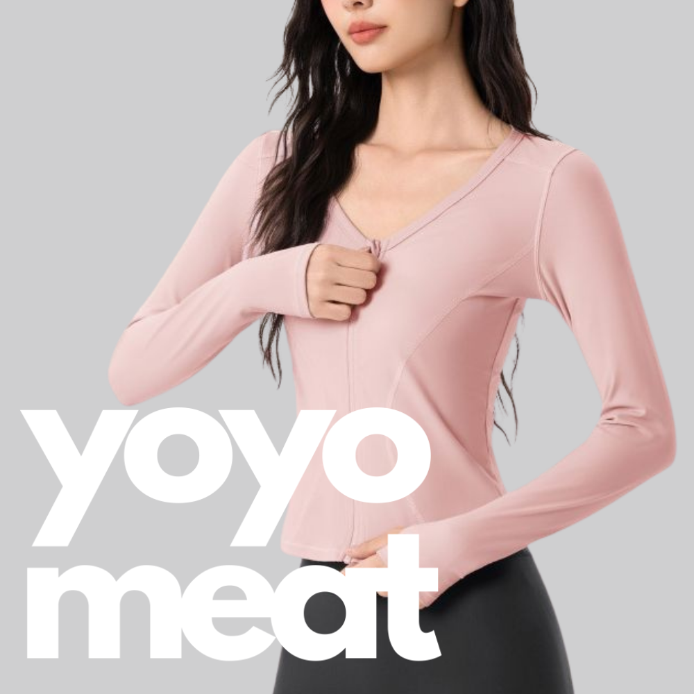 Yoyo Meat Kadın V Yaka Fermuarlı  İnce Yoga Ceketi