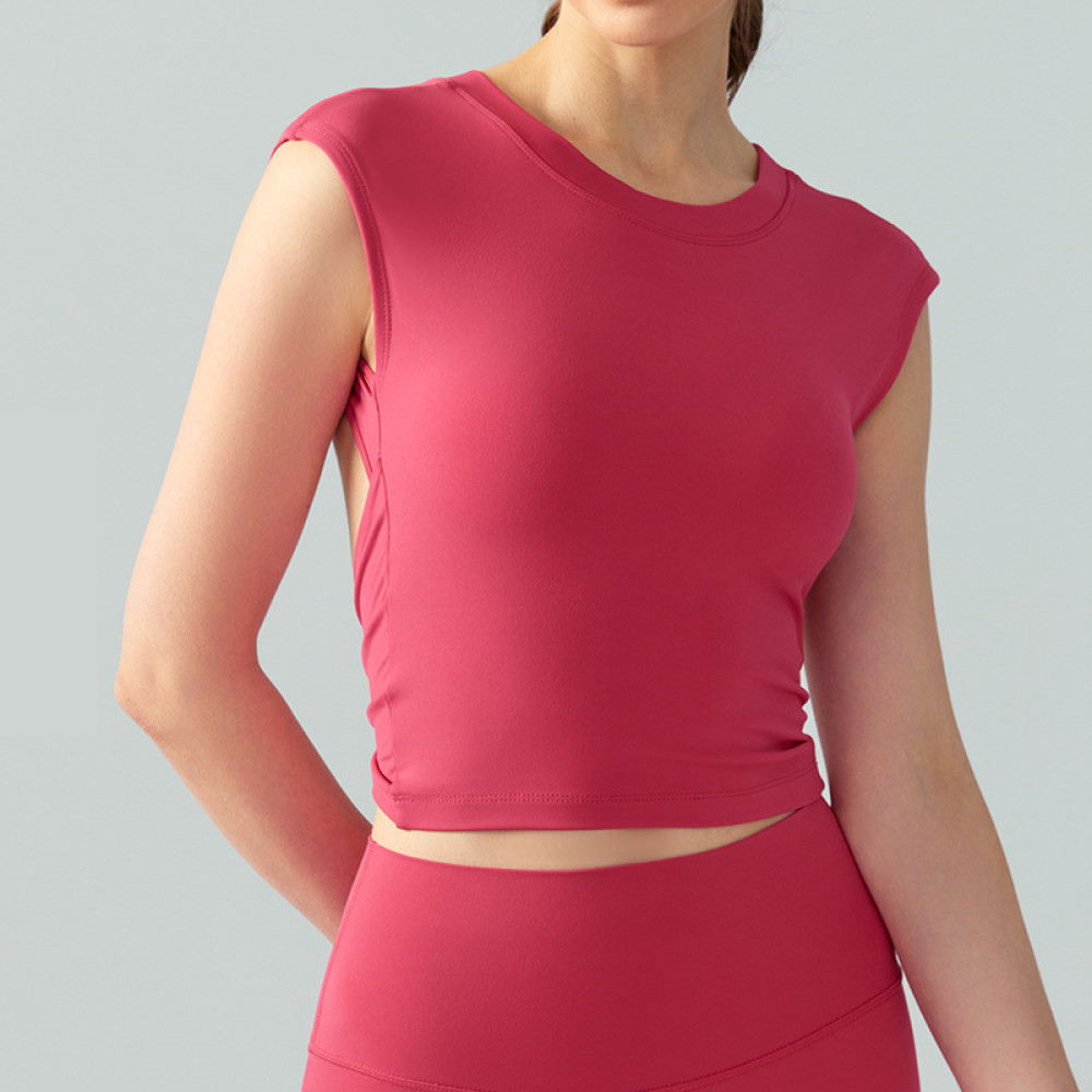 yoyo meat Nude-Soft Yuvarlak Yakalı Sırt Dekolteli Spor T-shirt