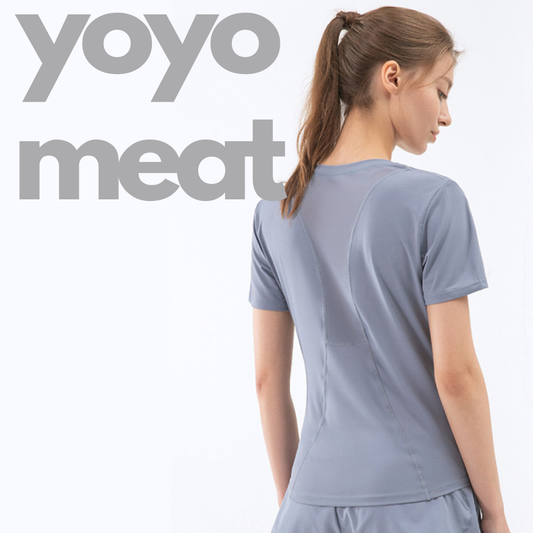 yoyo meat Kısa Kollu Spor T-Shirt Transparan Sırt İnce ve Nefes Alan Doku
