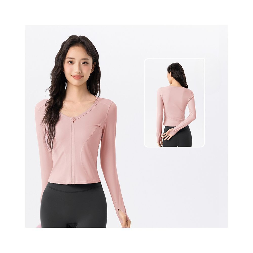 Yoyo Meat Kadın V Yaka Fermuarlı  İnce Yoga Ceketi