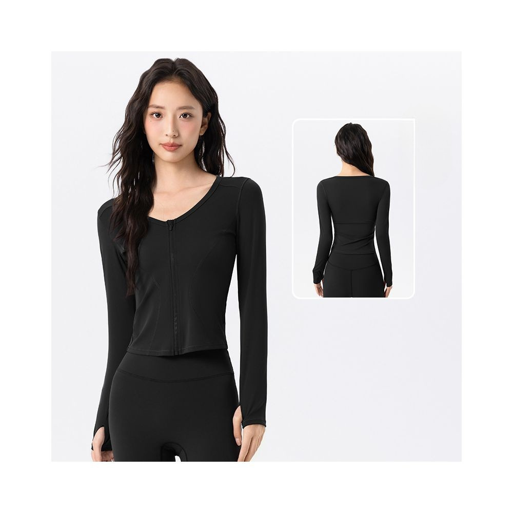 Yoyo Meat Kadın V Yaka Fermuarlı  İnce Yoga Ceketi