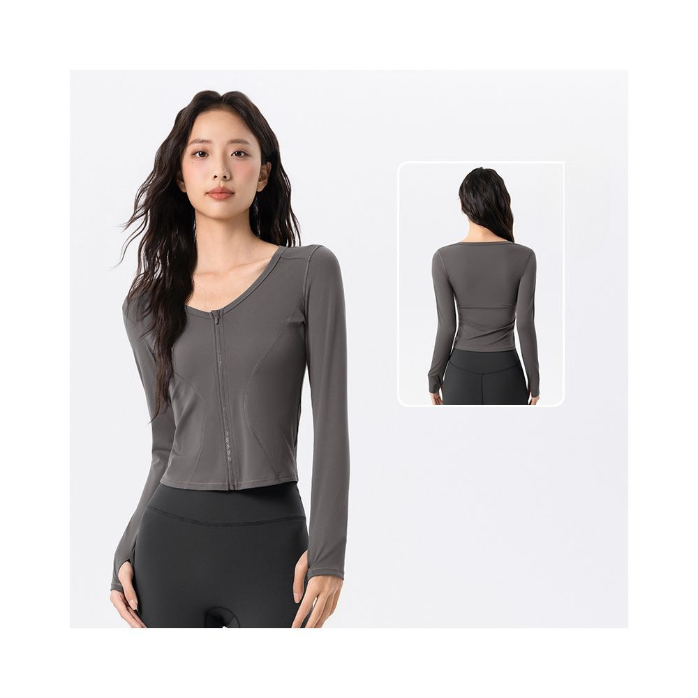 Yoyo Meat Kadın V Yaka Fermuarlı  İnce Yoga Ceketi